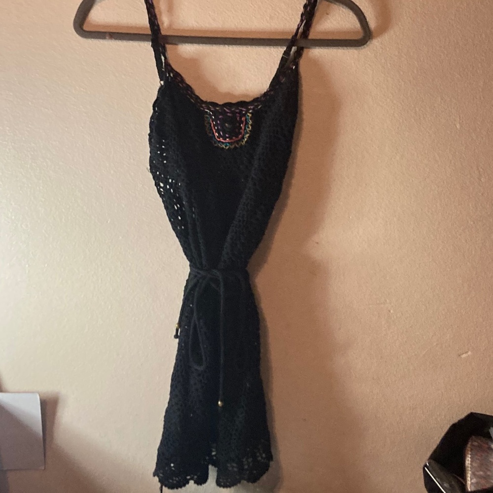Crochet Black Bohemian Beach Summer Spring Beaded dress Small S / P
